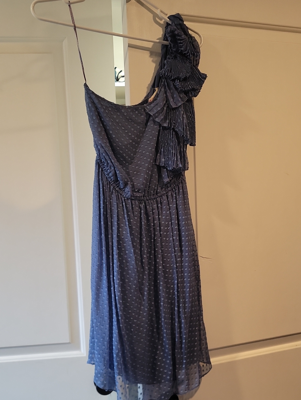 Rebecca Taylor Navy Blue One-Shoulder Ruffle Dress